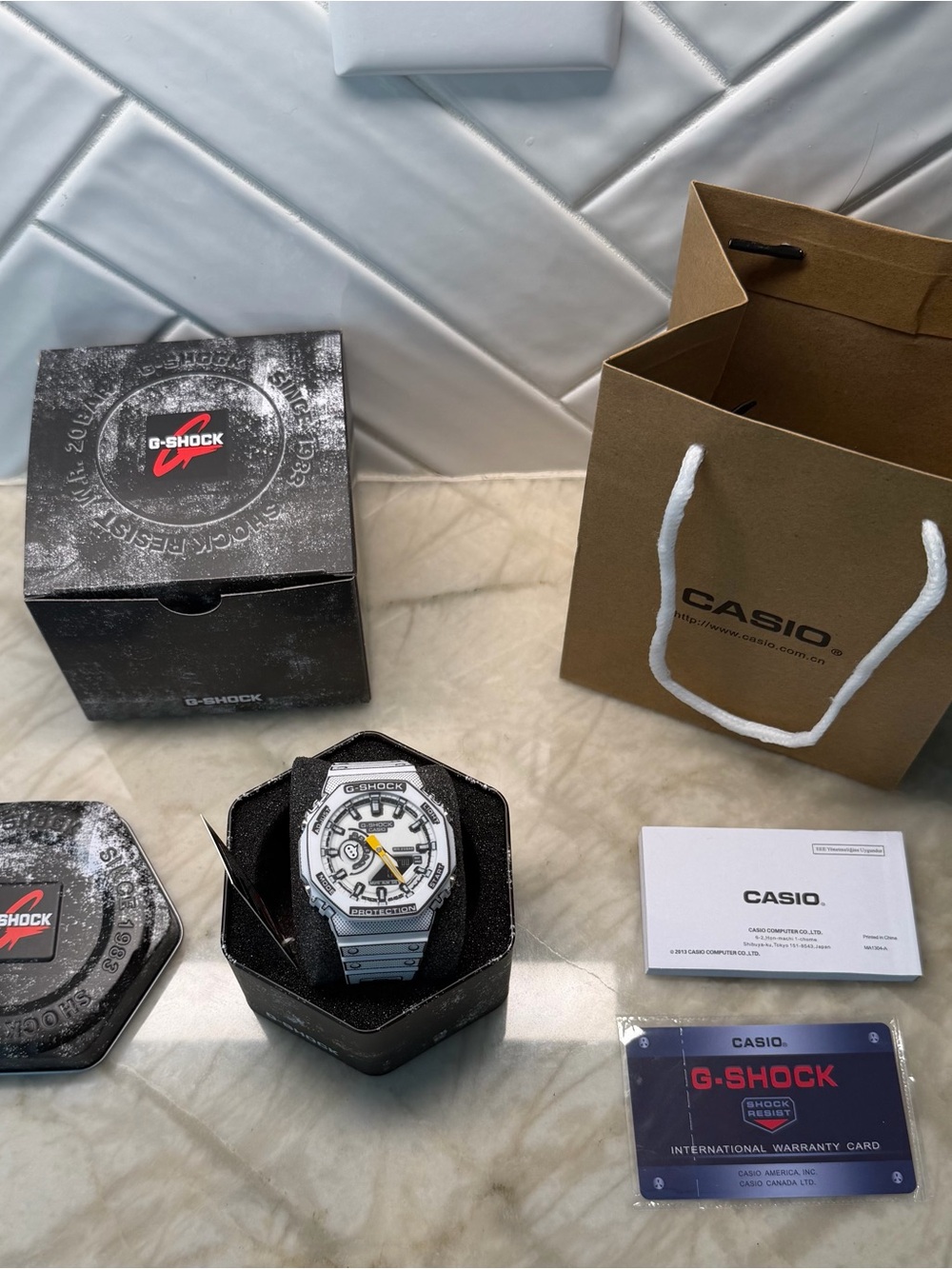G-Shock Men’s Analog-Digital Watch — White & Yellow Accents